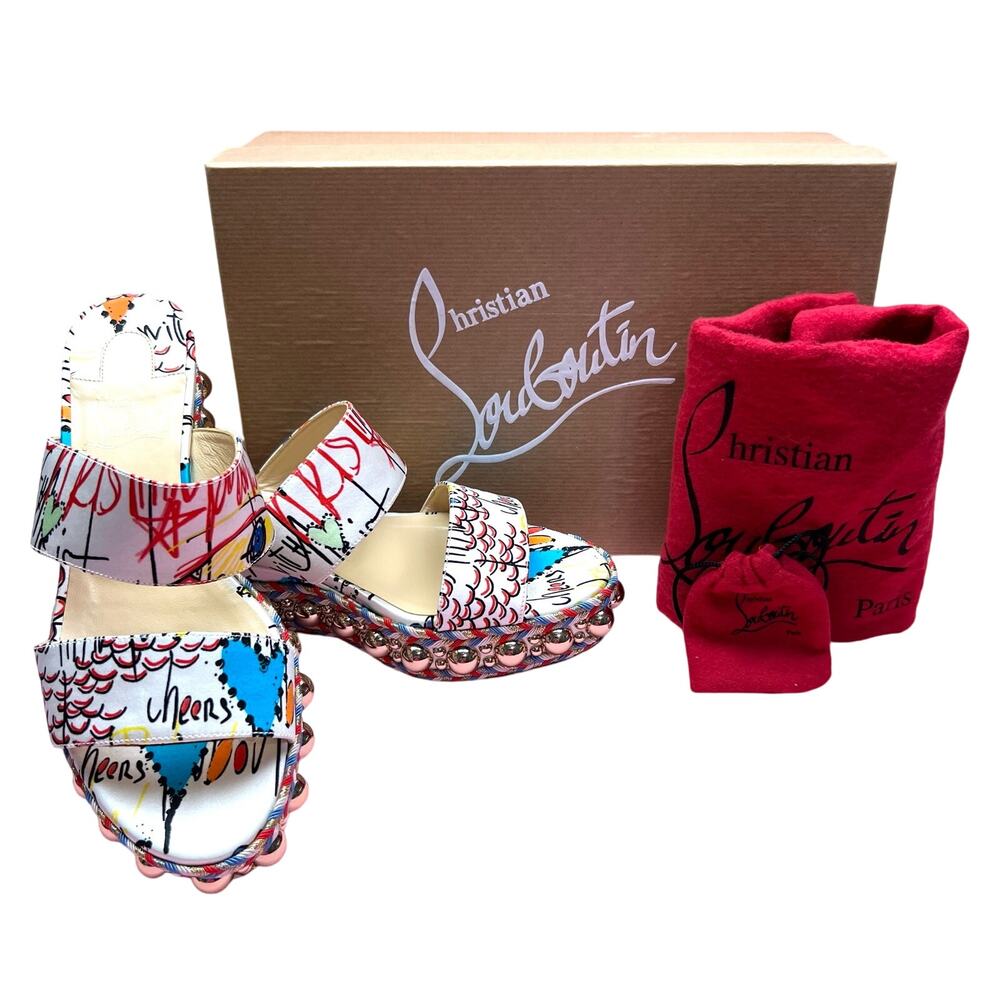 CHRISTIAN LOUBOUTIN Janitag 60 Satin Slide EU 37 US 7 White Platform Sandals